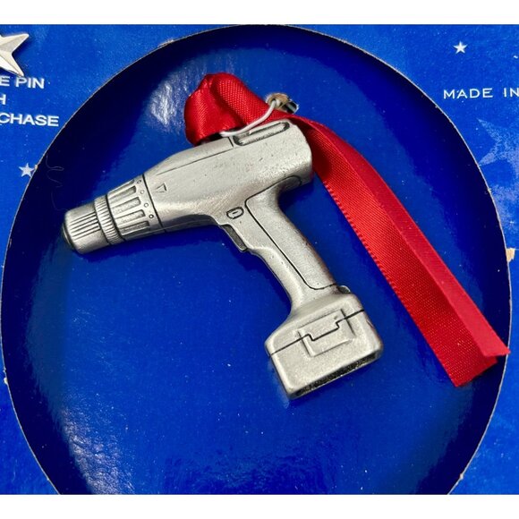 Gloria Duchin Collectible Ornament Set Pewter Drill & Socket Wrench - Red Ribbon - Picture 3 of 8